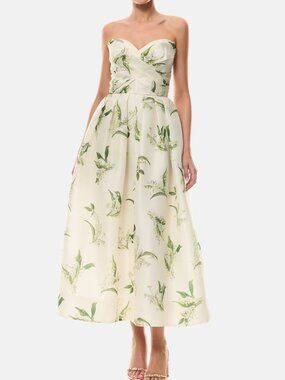 Strapless White Florette Midi Dress